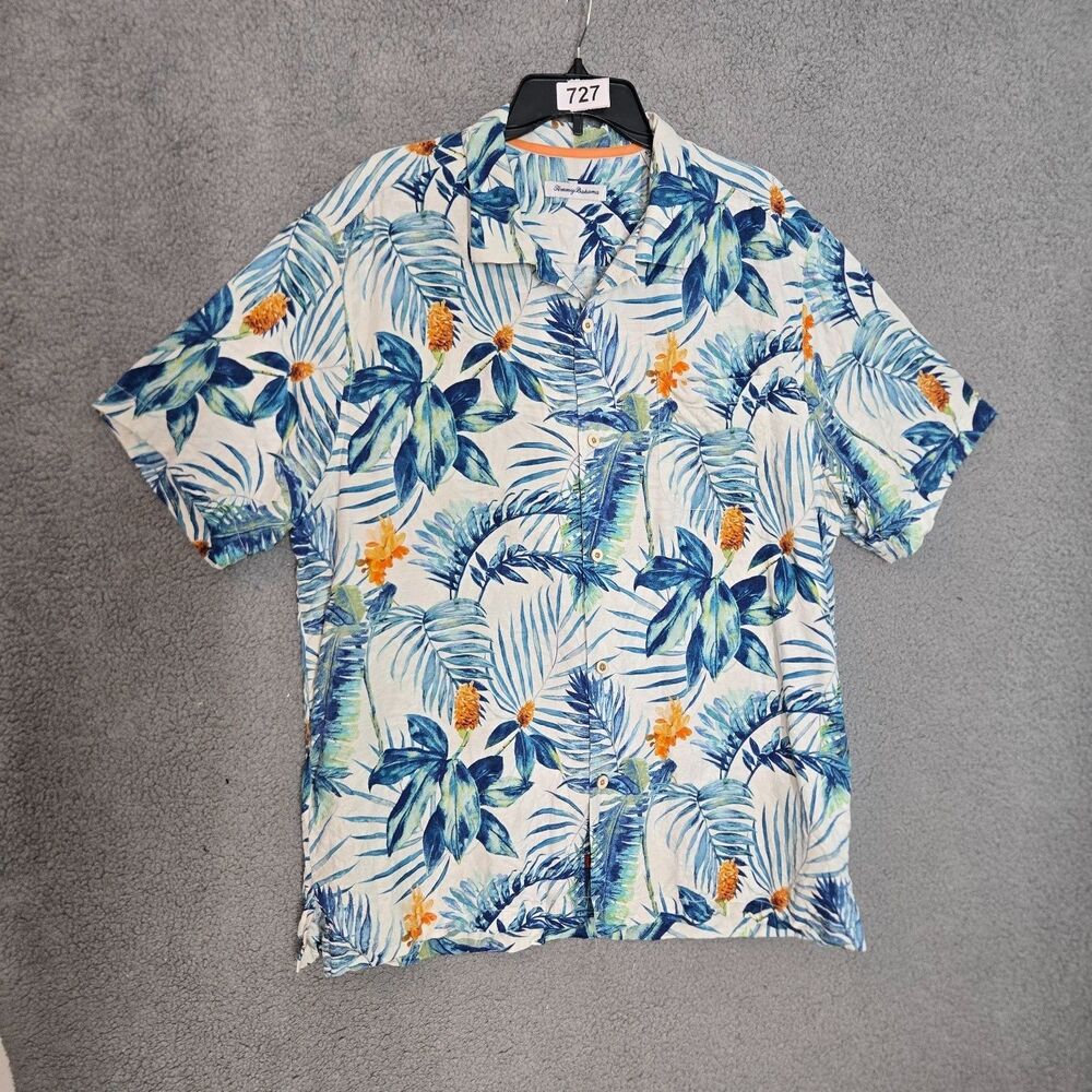 Tommy Bahama Hawaiian Camp Shirt Mens XL Multicolor Floral Short Sleeve sleeves